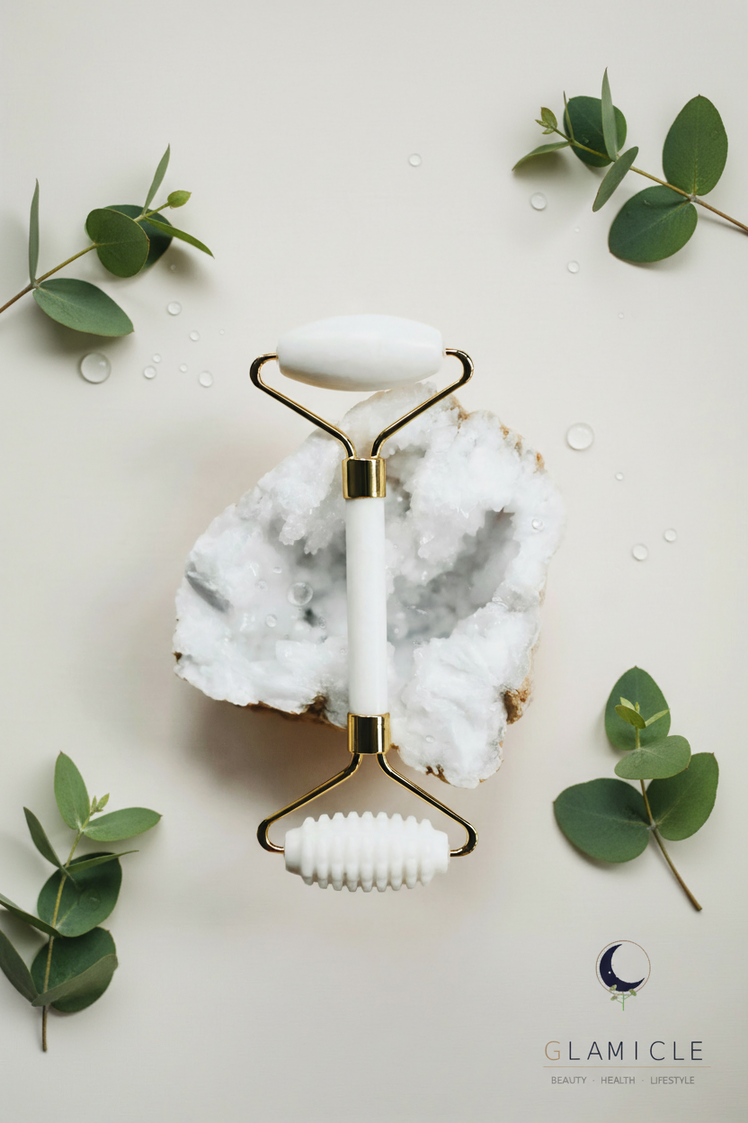 Witte Jade Roller op Kristalsteen - Glamicle